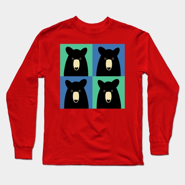 BLACK BEAR ON GREEN AND BLUE Long Sleeve T-Shirt by JeanGregoryEvans1